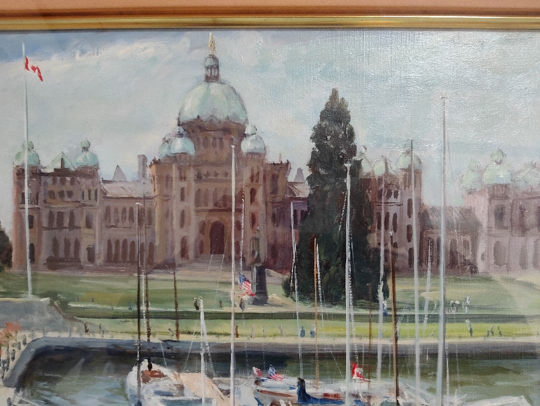 油彩画 進藤守彦 カナダ、ブリティッシュ・コロンビア州州会議事堂