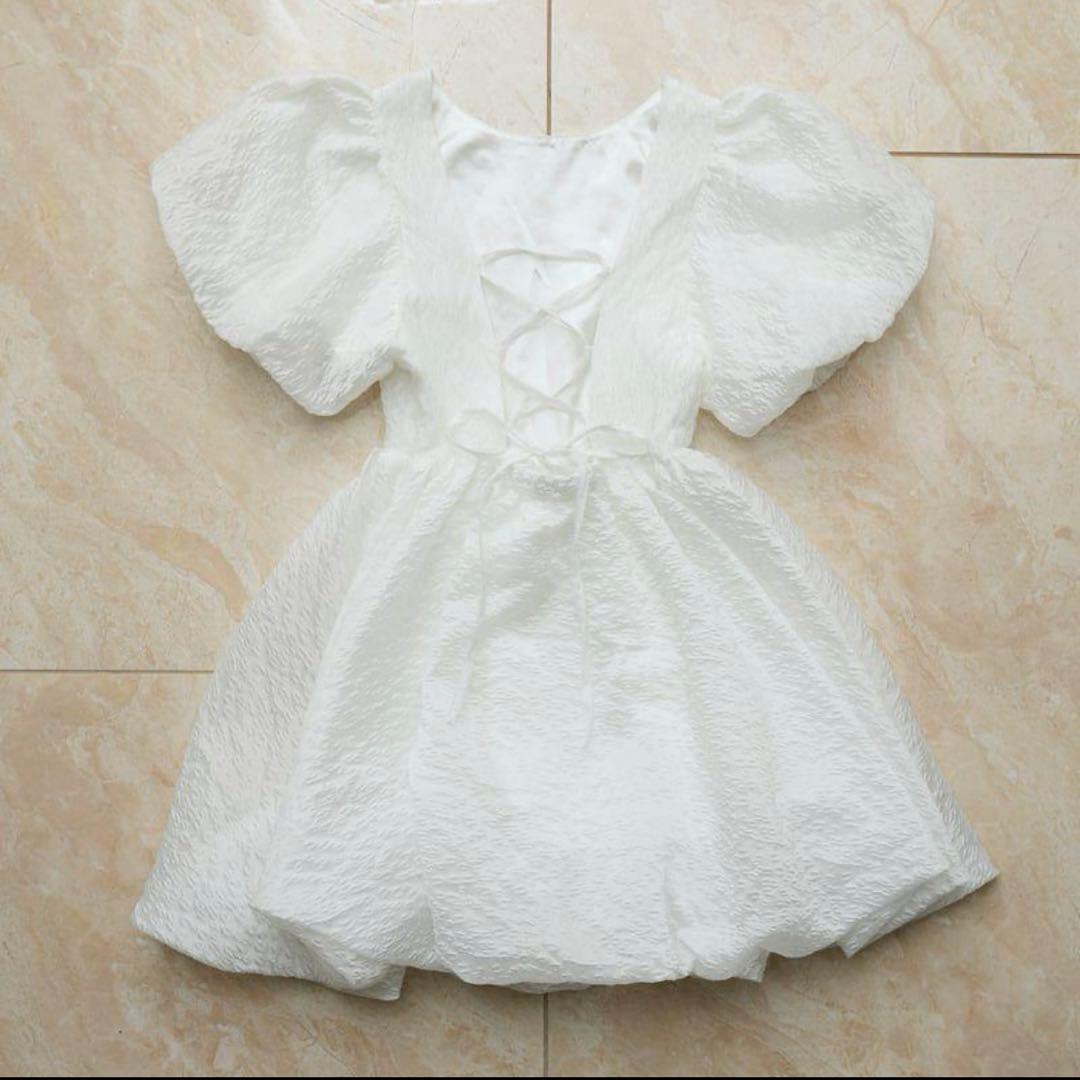 トリートユアセルフ バルーンフラワージャガードワンピース ホワイト