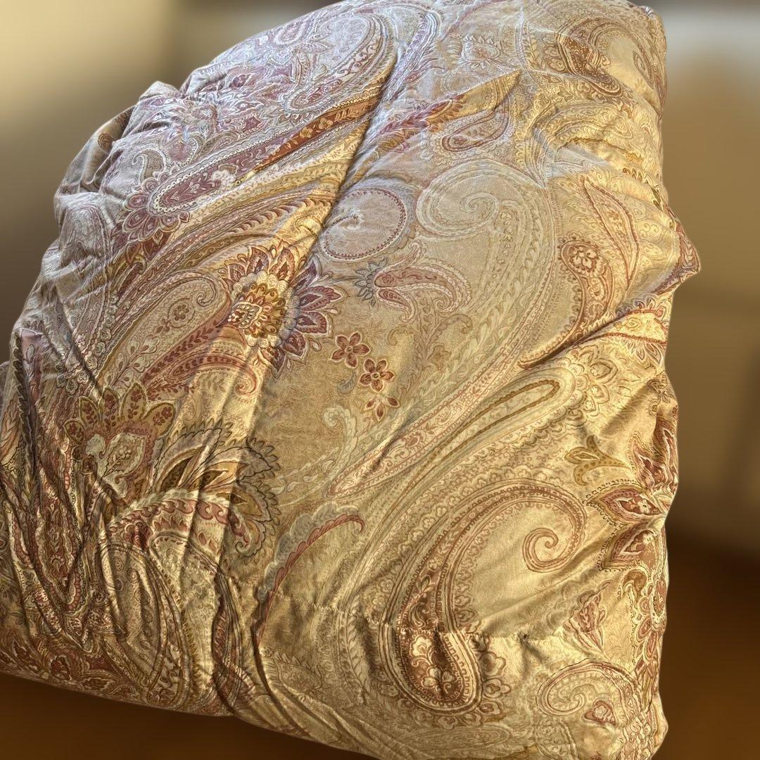 ダウン二層掛けS立体キルトエリゼG150×210超長綿花ペイズリー柄ピンク