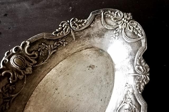 フランス 34.5c 銀の薔薇とメダリオンとシルバープレートトレイ アンティーク