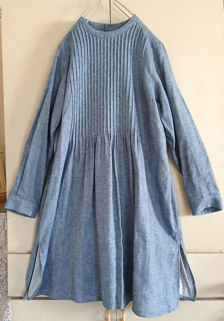 ハルメク 新品 ピンタック チュニック ワンピース 綿麻 デニムライク