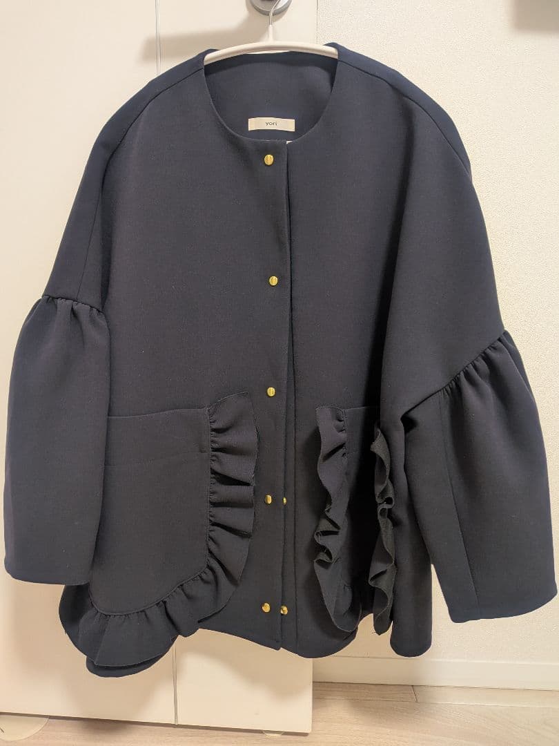 まま様専用】yori ポケットフリルジャケット ネイビー - メルカリ