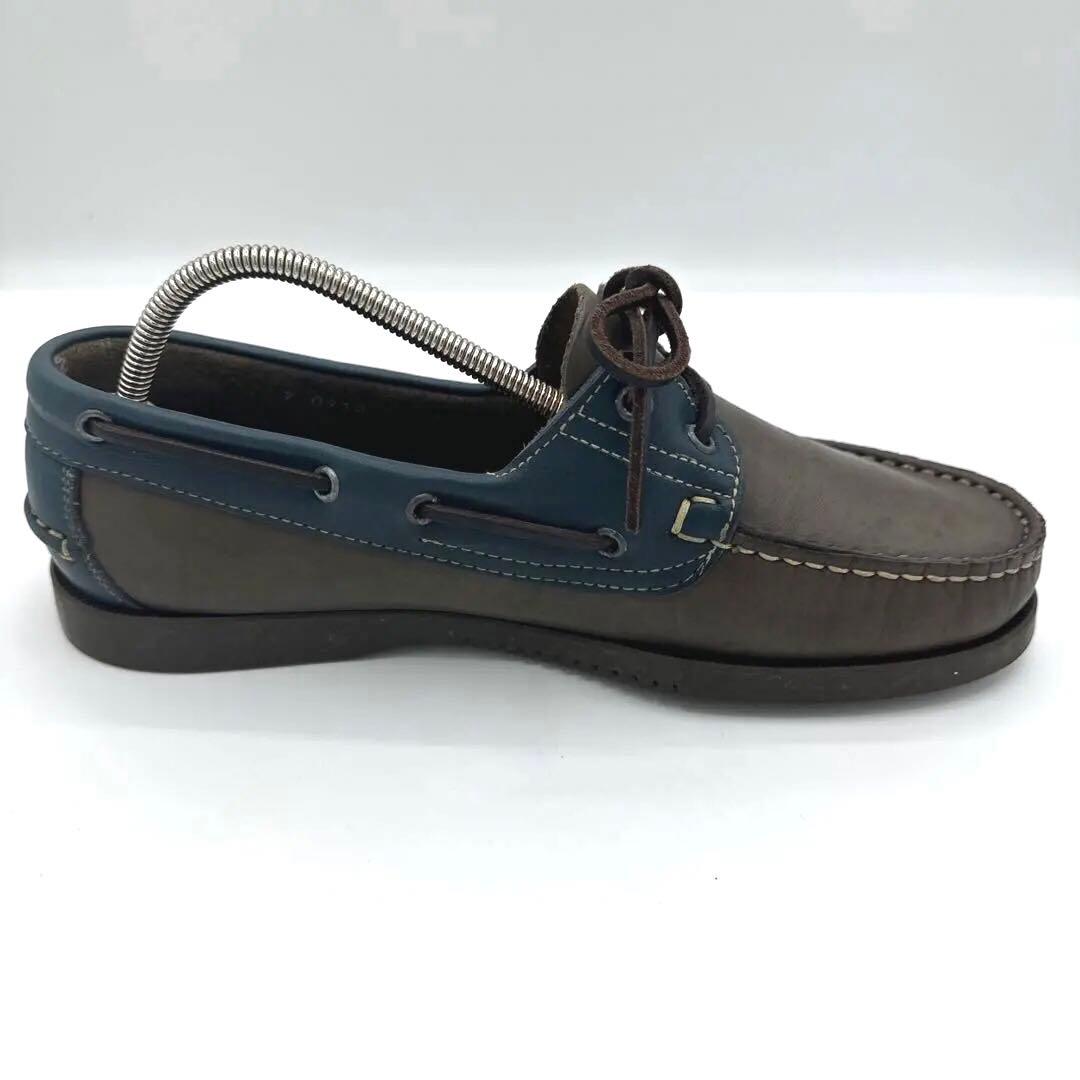 【Paraboot】デッキシューズ【25.5cm】ブラウン×ブルー レザー