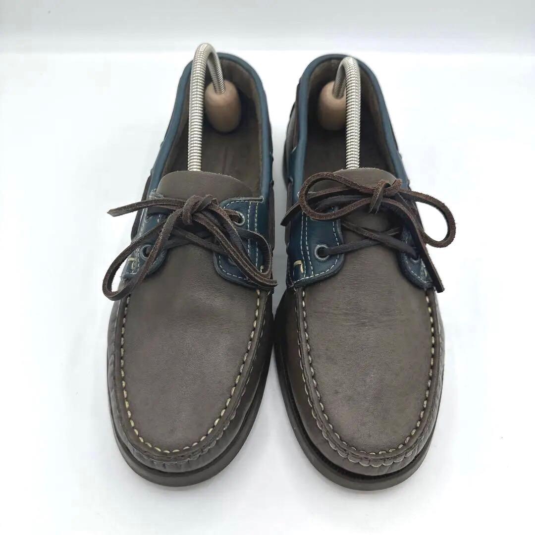 【Paraboot】デッキシューズ【25.5cm】ブラウン×ブルー レザー