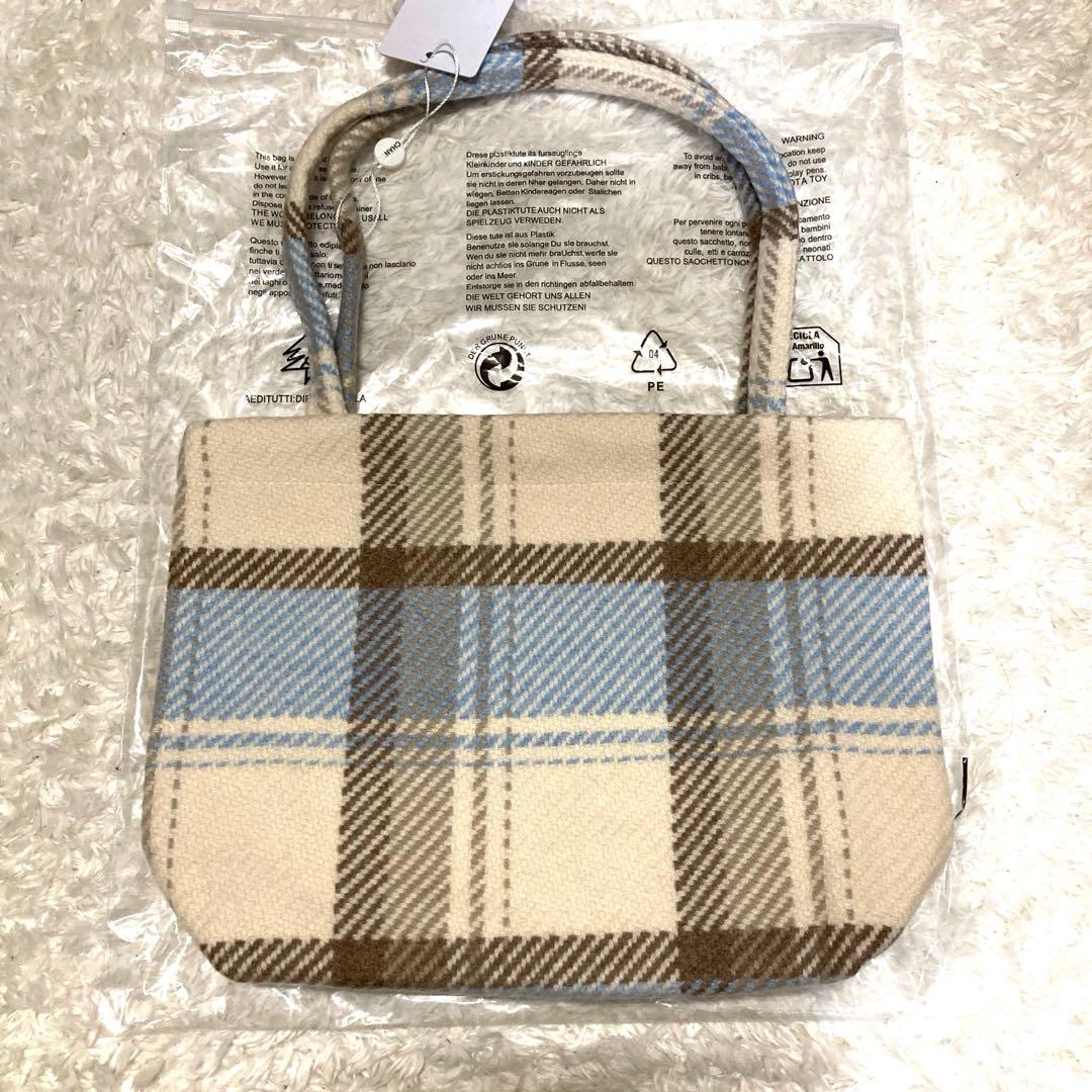 CHANEL チェック柄トートバッグ シフォン 水色 - メルカリ