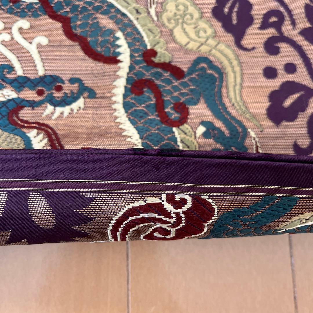 丸帯 アンティーク 正絹 龍と鳳凰 更紗 ブラウンゴールド 紫 緑 難あり