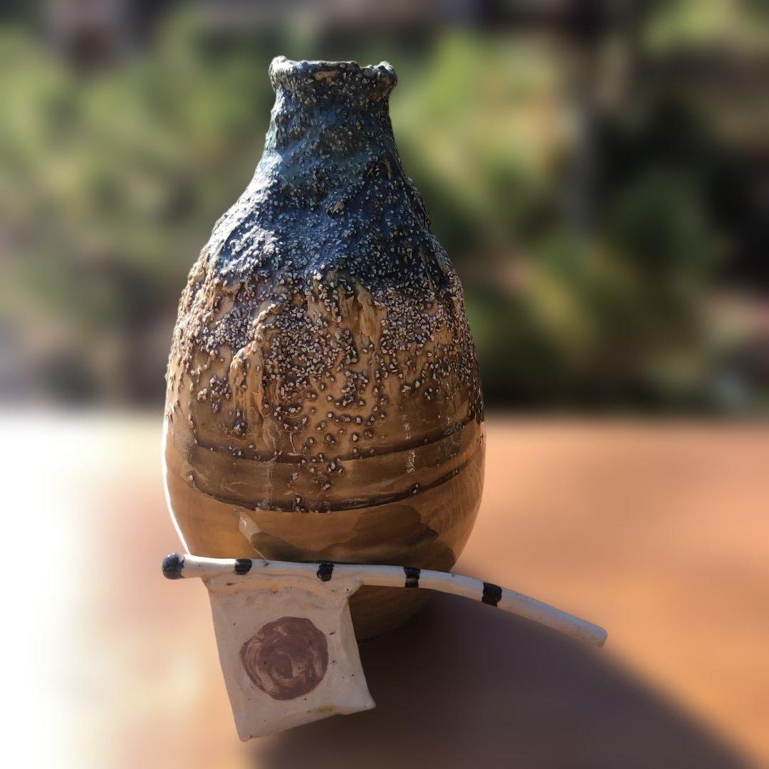 陶器の花瓶 青色と茶色のグラデーション 陶器製花瓶 紫と青のグラデーション - メルカリ