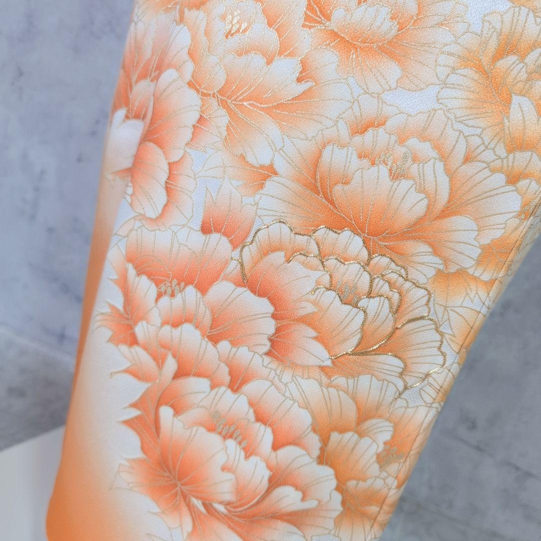 訪問着 フルセット 着物 正絹 オレンジ 橙 明るい 金駒刺繍 O8 - メルカリ