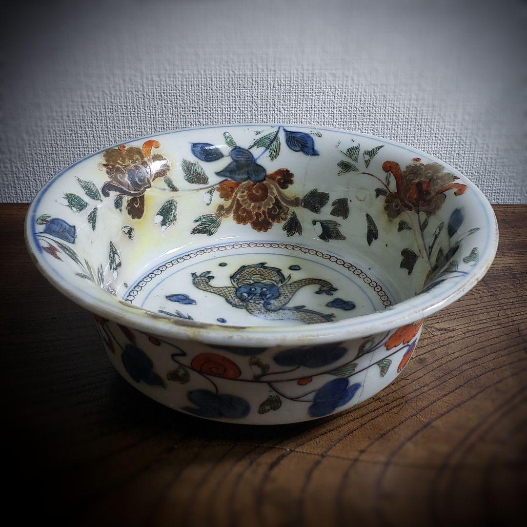 鉢 龍 中国骨董 直し 鎹 草花文様 富貴長春 色絵付け 直しあり - メルカリ