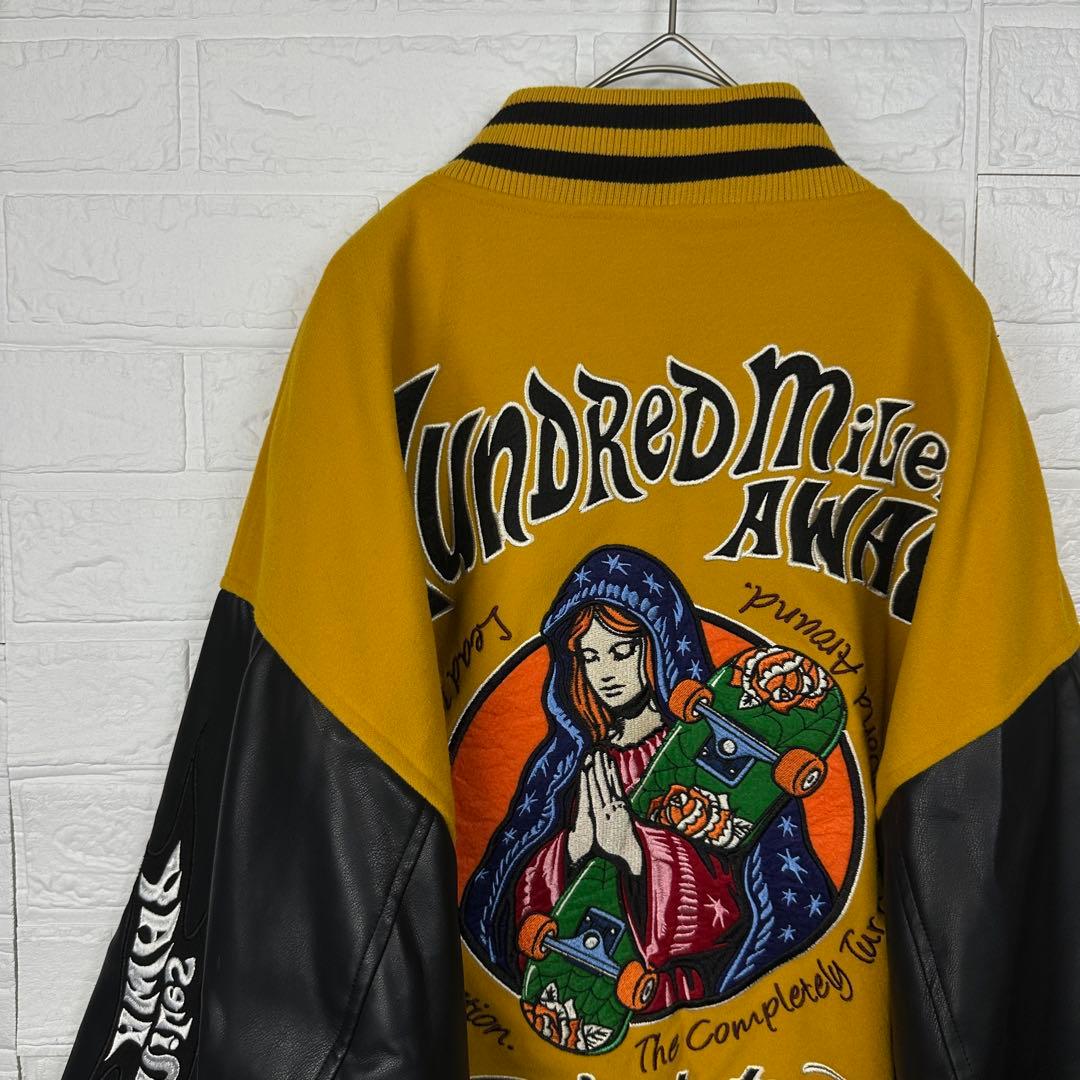 極美品】 A.T.C マリア刺繍 スタジャン スケボー 腕刺繍 カラシ 黄色