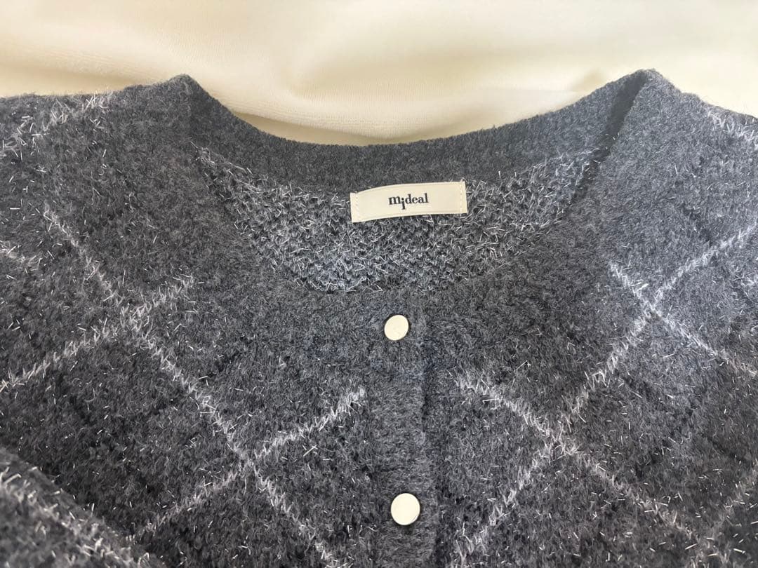 mideal アーガイルペプラムニット グレー - メルカリ