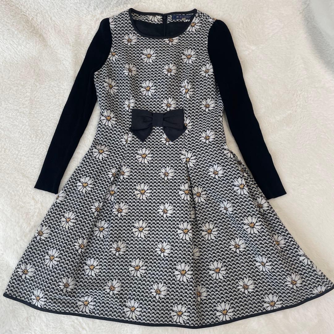 エムズグレイシー マーガレット リボン リブ切り替えニットワンピース