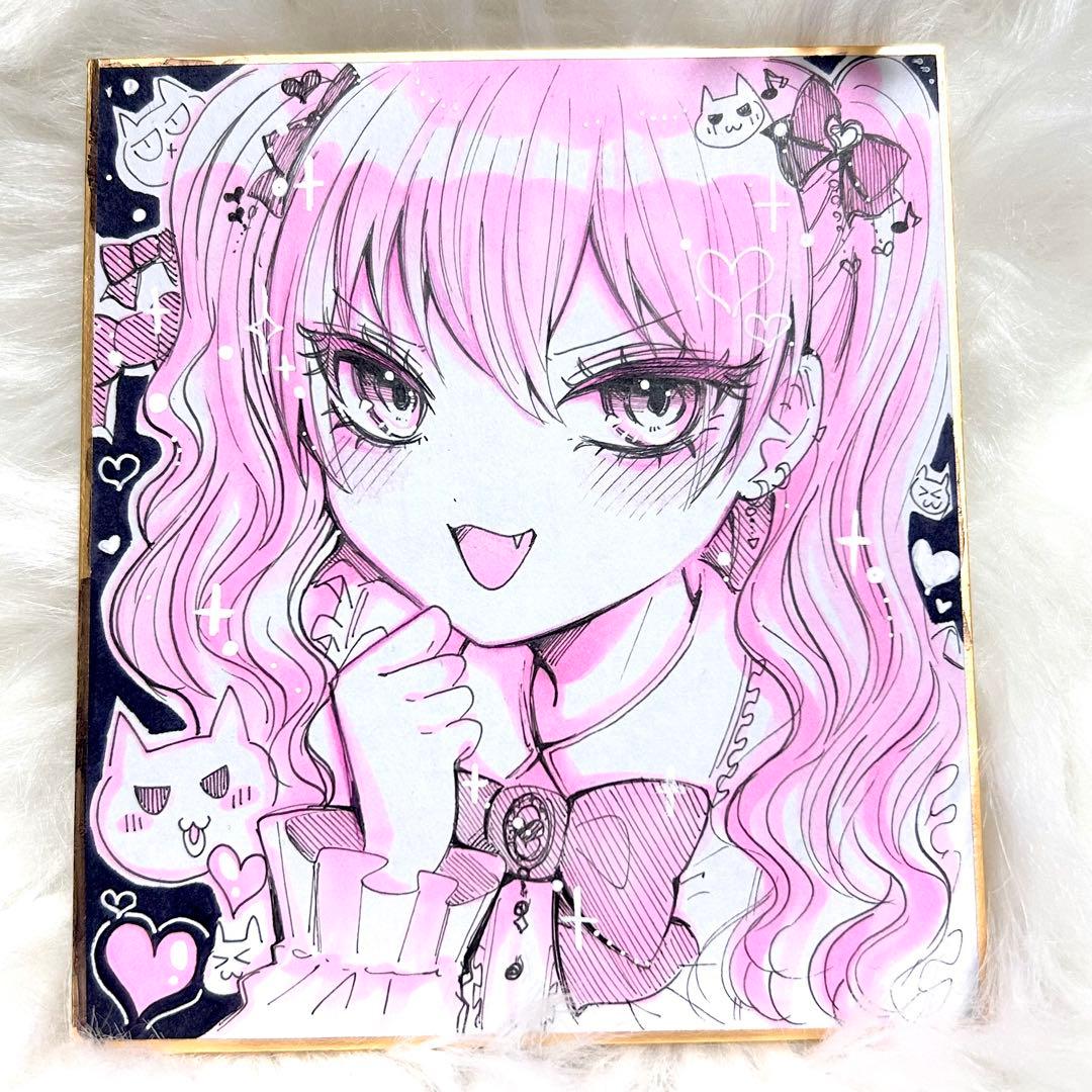 オリジナル手描きイラスト 色紙 アナログ 女の子 - メルカリ