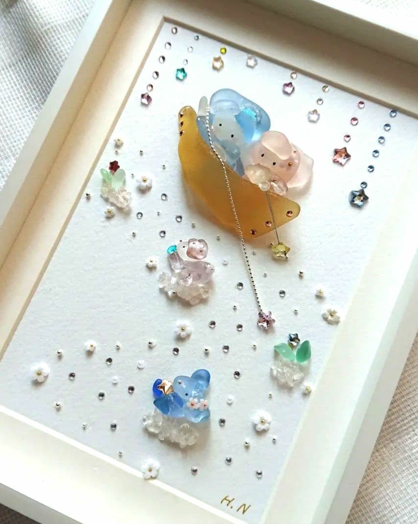 シーグラスアート 夏のおとずれ 月船 シーグラスアート フルムーン 満月 シーグラス インテリア雑貨 ガラス