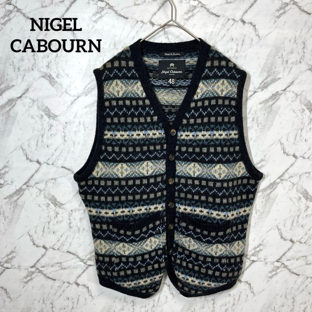 【美品】ナイジェルケーポン・ベスト・フェアアイル柄・ウール・スコットランド製・M タグ付 極美品 英国製 ジャミーソンズ Jamieson's of Shetland フェア