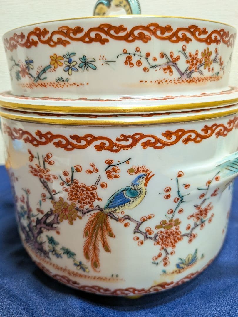 19世紀 フランス シャンティイ窯 色絵松竹梅鳥紋 柿右衛門写 スープ