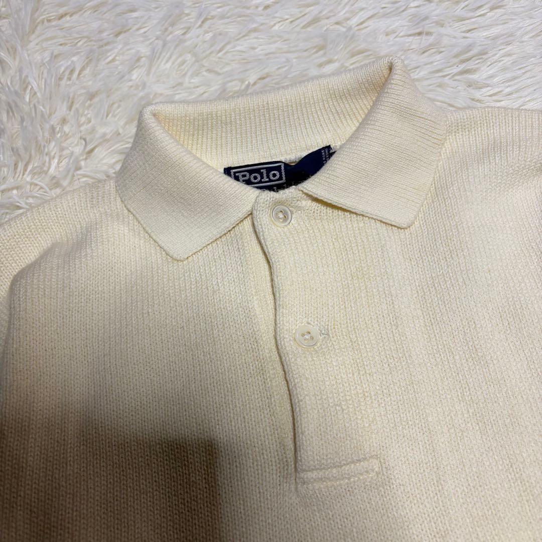 90s 香港製 ポロ ラルフローレン 襟付き ニット 綿 ホワイト 刺繍 L