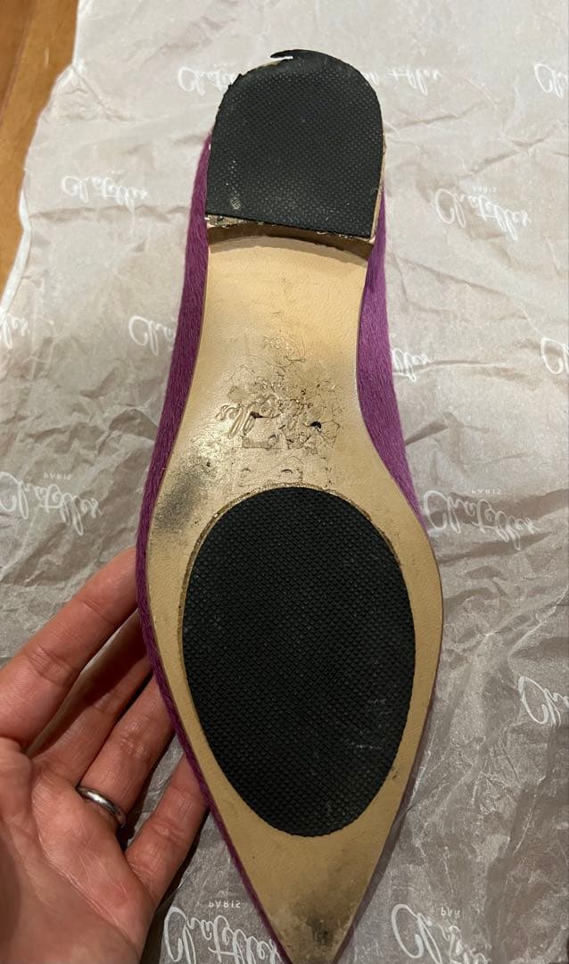 シャテル　パンプス　タッセル付き　ヘアカーフ　紫　24.5cm