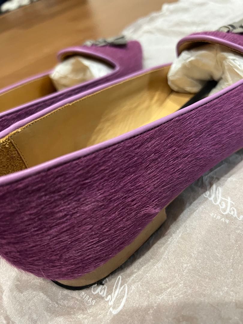 シャテル　パンプス　タッセル付き　ヘアカーフ　紫　24.5cm