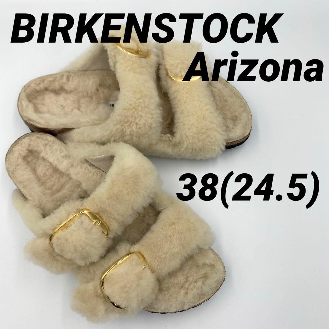 【美品】BIRKENSTOCK アリゾナ　ビッグバックル　テディ38 Arizona Big Buckle Shearling Shearling in Color Teddy Eggshell