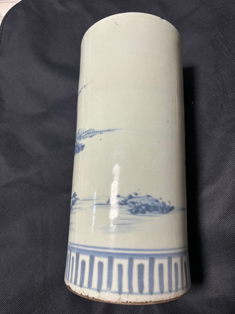 中国古美術 明清の時代 豆青釉 手絵青花花瓶 染付帽