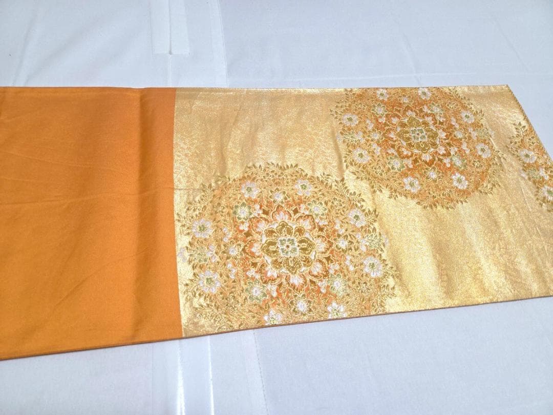 A2 正倉院文様 金糸 華文 唐草唐花 六通 正絹 フォーマルな袋帯 O150