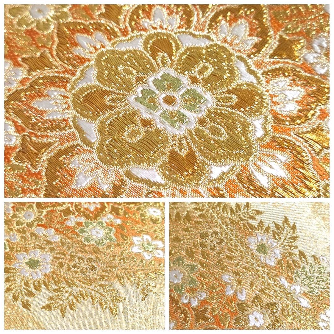 A2 正倉院文様 金糸 華文 唐草唐花 六通 正絹 フォーマルな袋帯 O150