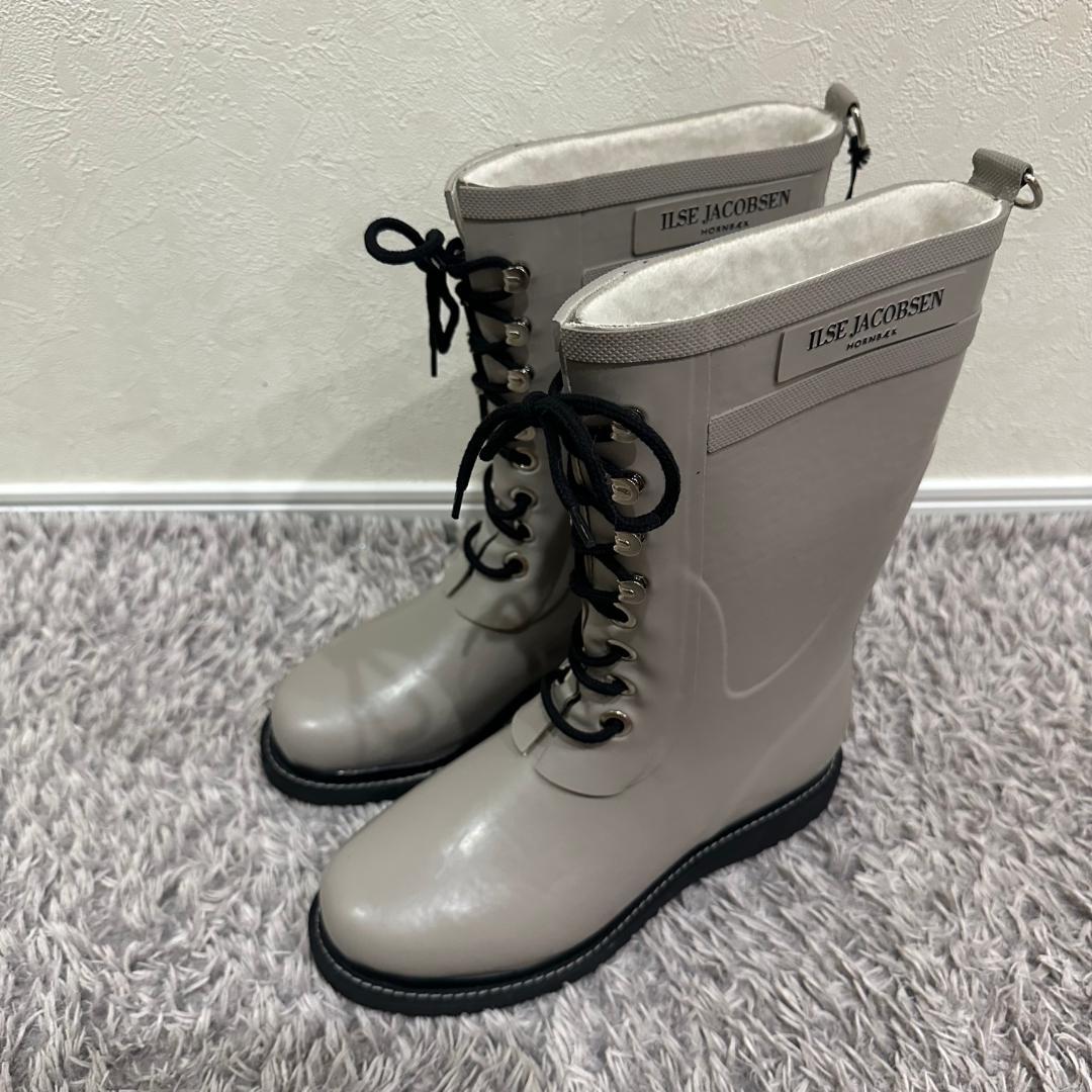 ILSE JACOBSEN レインブーツ レースアップ ベージュ 24.5cm