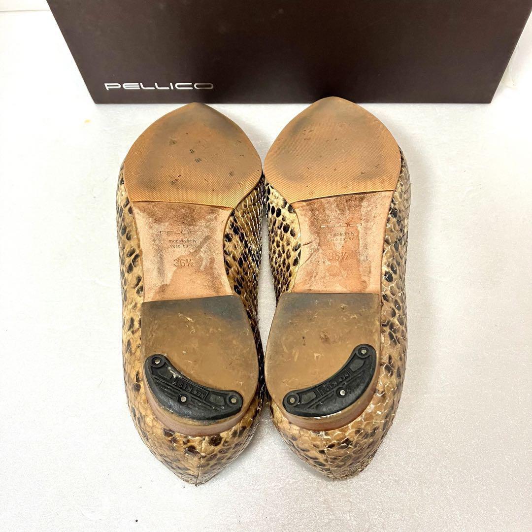 PELLICO ペリーコ 裏張りあり 茶色パイソンフラットシューズ 23.5