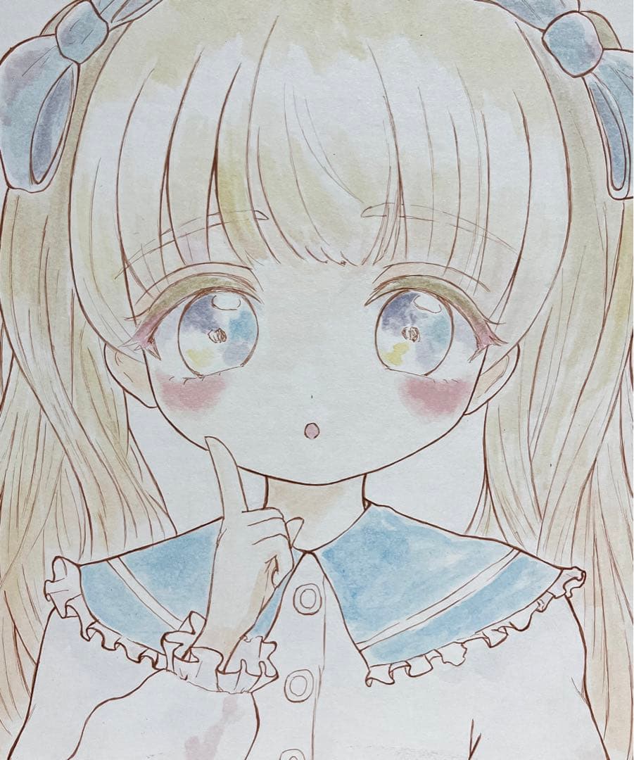 手描きイラスト オリジナル 水彩イラスト ちびキャラ 女の子01 - メルカリ
