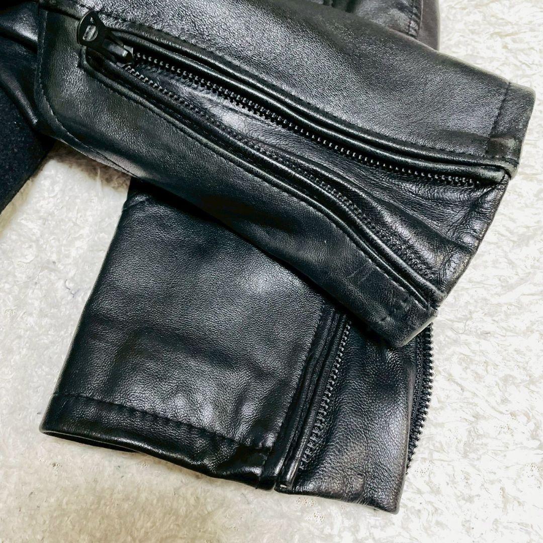 美品 Thinsulate スタジャン 袖切替 Sサイズ ラムレザー ブラック