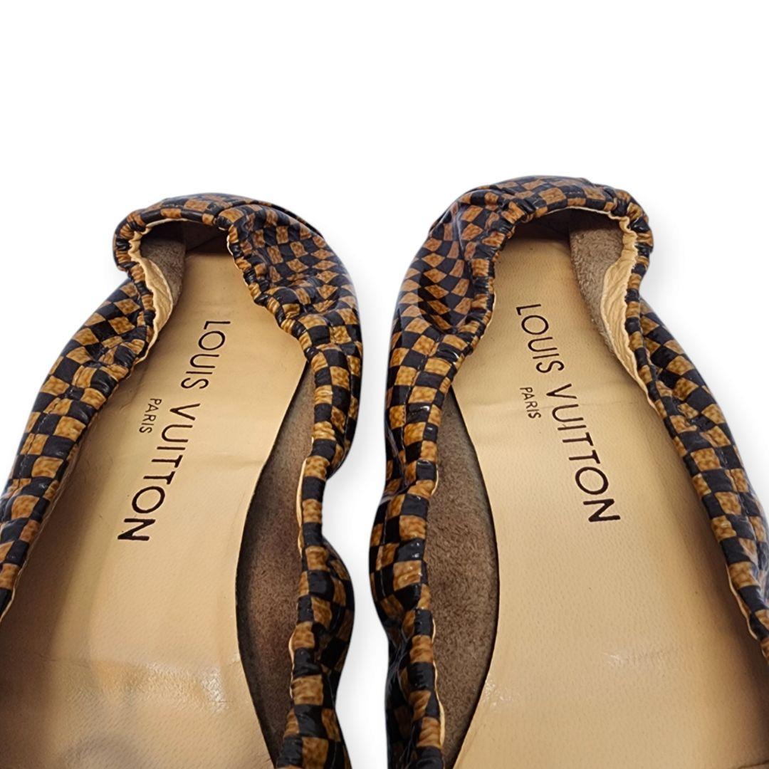 ルイヴィトン ダミエ 本革 パテントレザー リボン バレエシューズ 23.5cm