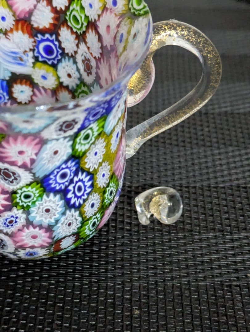 ムラノガラス.ベネチアンガラス ティーカップ .ソーサ、1セットは