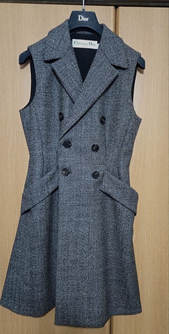 Christian Dior ツイードジレワンピース Christian Dior】クリスチャンディオール『ビーズ付 ジップアップ