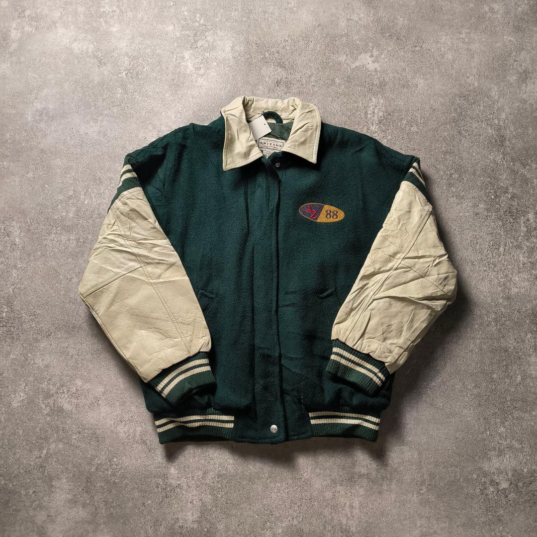 90sARIZONAアリゾナウールレザースタジャン刺繍企業ロゴ短丈ユニ