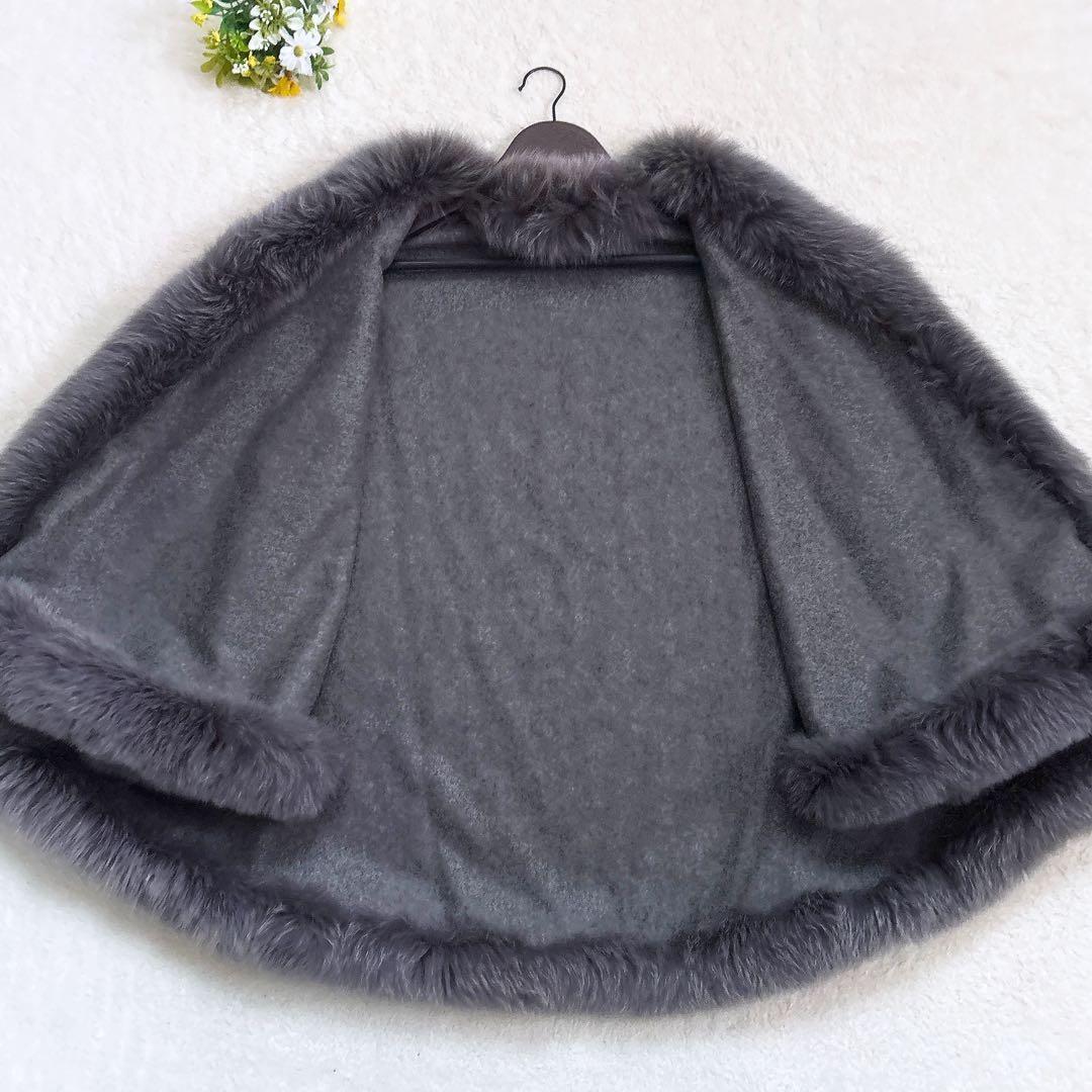 《美品》ツカキ カシミア100% ファー ポンチョ ケープ グレー 高級 上質