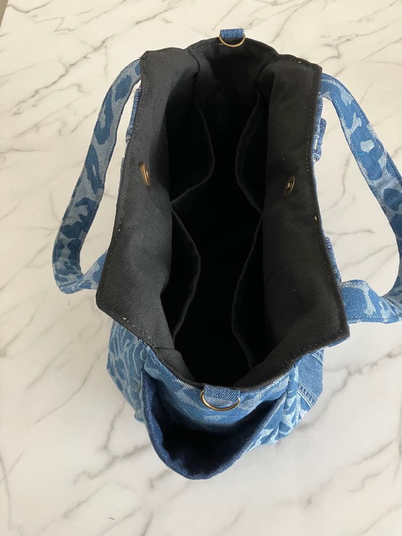 1068 大きめヒョウ柄デニムリメイクバック オーバーオールデニム