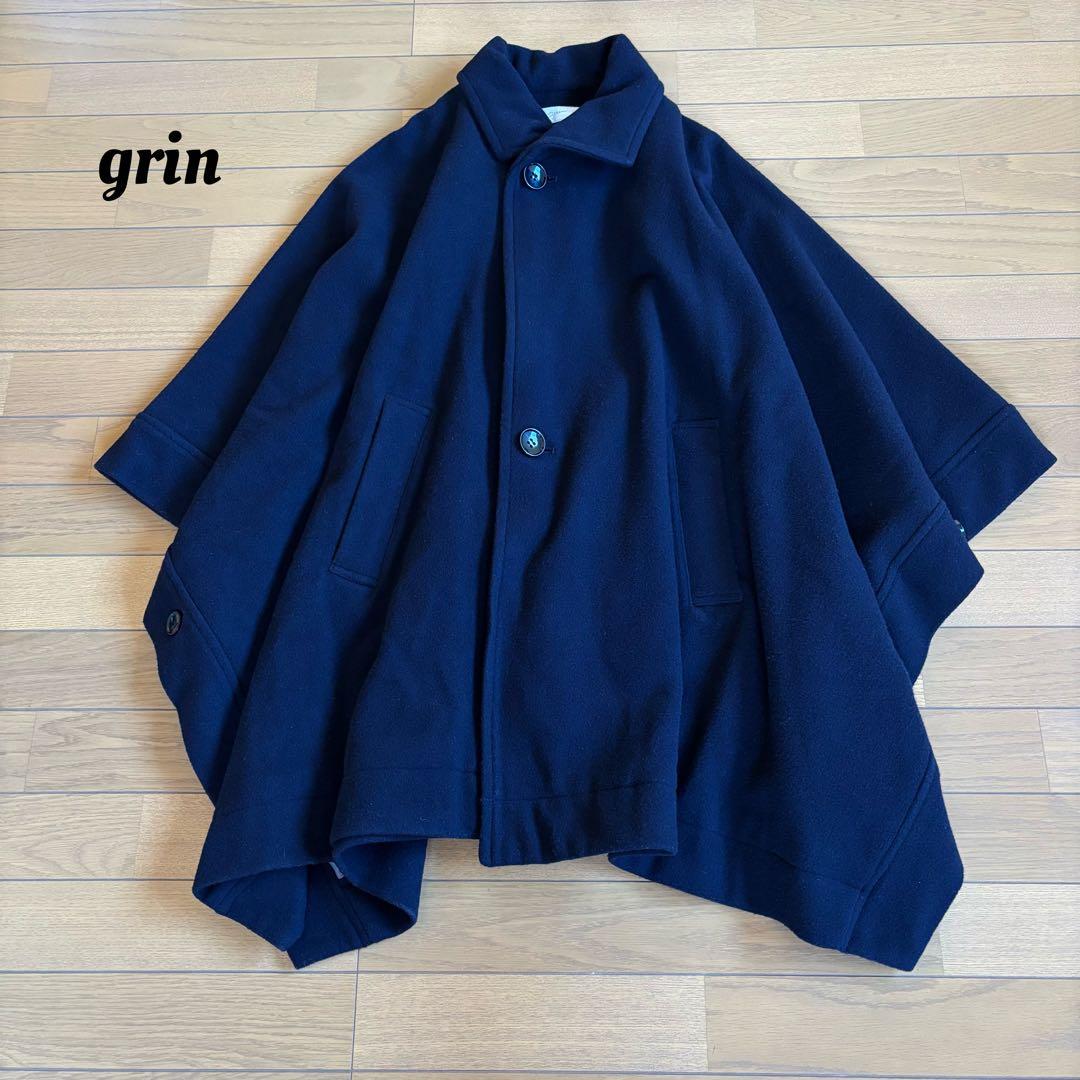 grin ソフトウールビーバーポンチョコート ネイビー ハーフコート