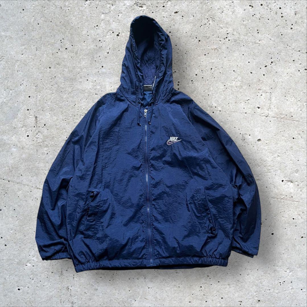 希少】90s NIKEナイロンジャケットフーディ 刺繍ロゴ - メルカリ