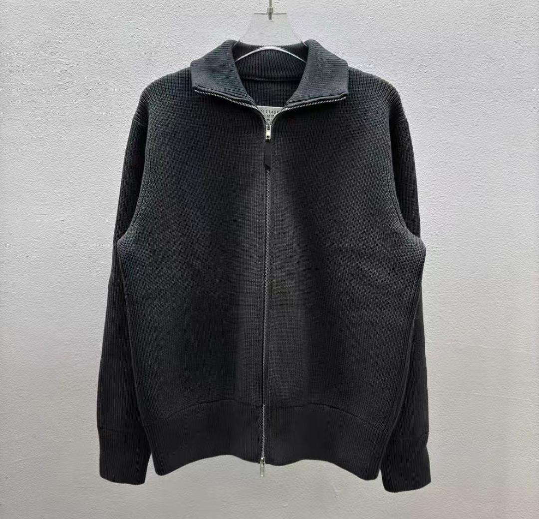 Maison Margiela リブ編みジップアップセーター MAISON MARGIELA ジップアップ ネイビー ドライバーズニット (Maison