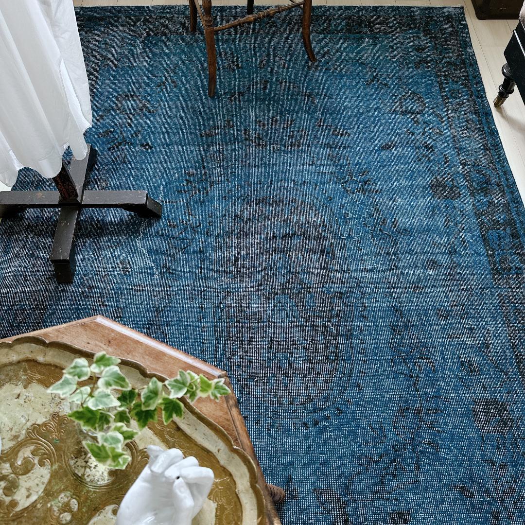 トルコ ヴィンテージラグ A136 超大判 レア ダークネイビー オーバー