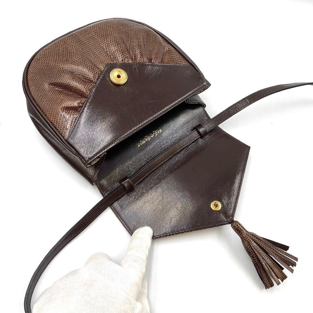 《超美品》サンローラン ショルダーバッグ リザード エキゾチック レザー 茶系