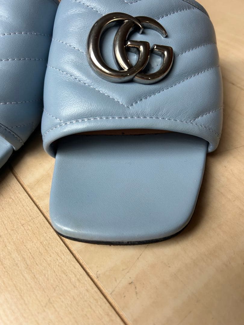 GUCCI ライトブルー GGロゴ スライドサンダル - メルカリ