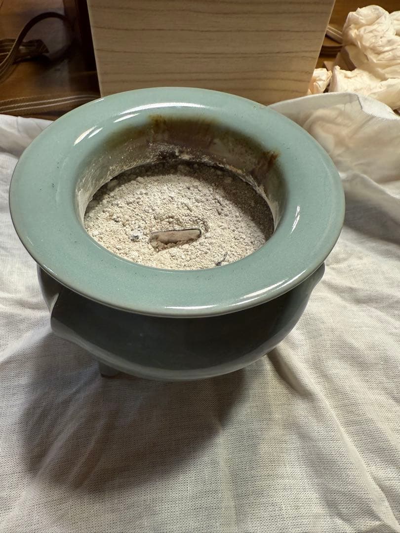 諏訪蘇山 青磁袴腰香炉 純銀四君子肉彫火舎 松興堂造