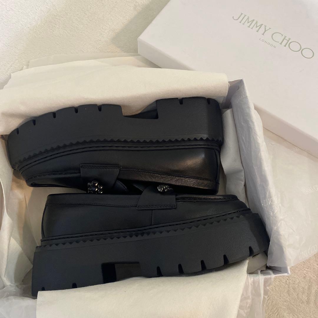 m*2様 ジミーチュウ ローファー ブラック ビジュー BRYER プラットフォ