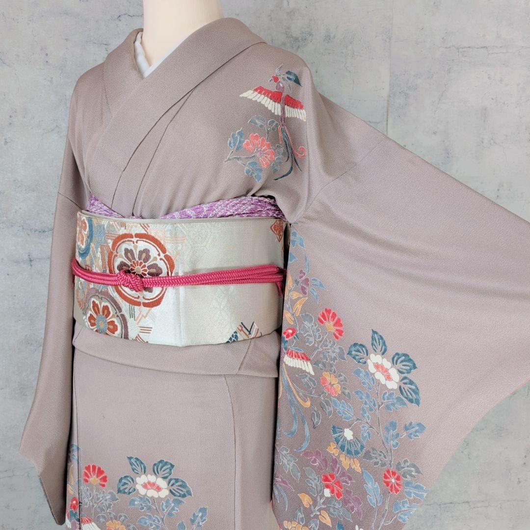 C◇着物くつろぎ 季節の花々 金彩 金駒刺繍 菊 桜 袷 正絹 訪問着 着物