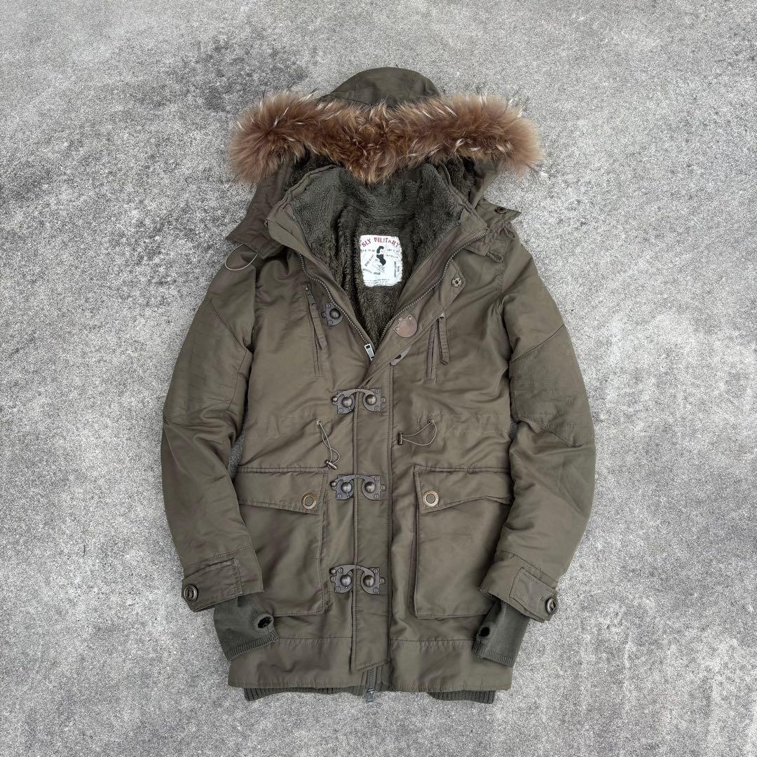 平成ギャル y2k グランジ ファー付 モッズコート ダークコア メタル