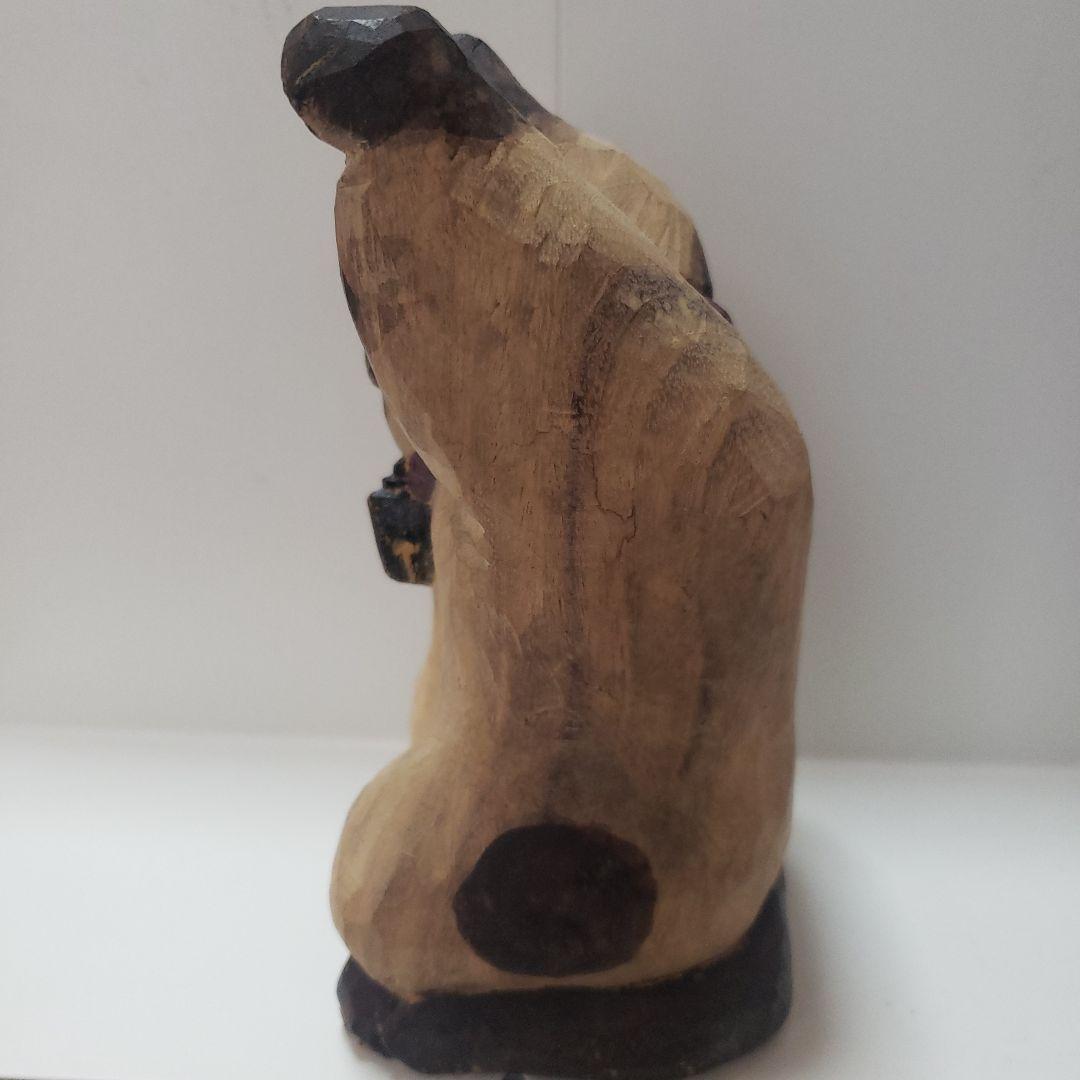 招き猫 松田一戯 作 但馬木彫 置物 木彫り 共箱付 経歴書付 新品 1体