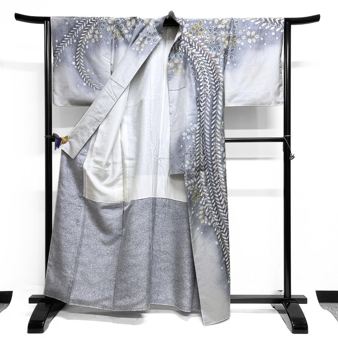 作家もの 訪問着 染め大島紬 絞り 辻ヶ花 藤 紋無し 着物 123b d ms