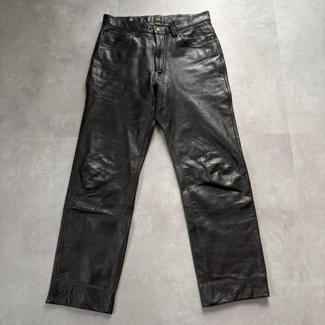 Lee レザーパンツ 本革 34×34 ライダース ブラック ゴールデンサイズ